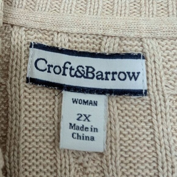 Croft & Barrow Cable Knit Sweater Womens Size 2X Cream Shawl Collar Pullover - Picture 3 of 8